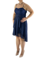 Φόρεμα αμπιγιέ κοντό με δαντέλα κωδ. 16375 πλαϊνή όψη- μπλε