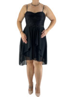 Φόρεμα αμπιγιέ κοντό με δαντέλα κωδ. 16375 μπροστινή όψη- μαύρο