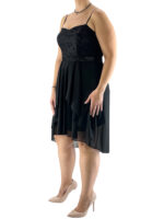 Φόρεμα αμπιγιέ κοντό με δαντέλα κωδ. 16375 πλαϊνή όψη- μαύρο