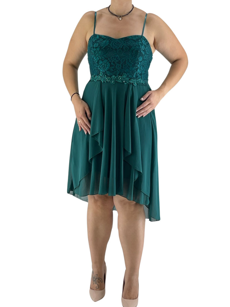 Φόρεμα αμπιγιέ κοντό με δαντέλα κωδ. 16375 μπροστινή όψη- πράσινο