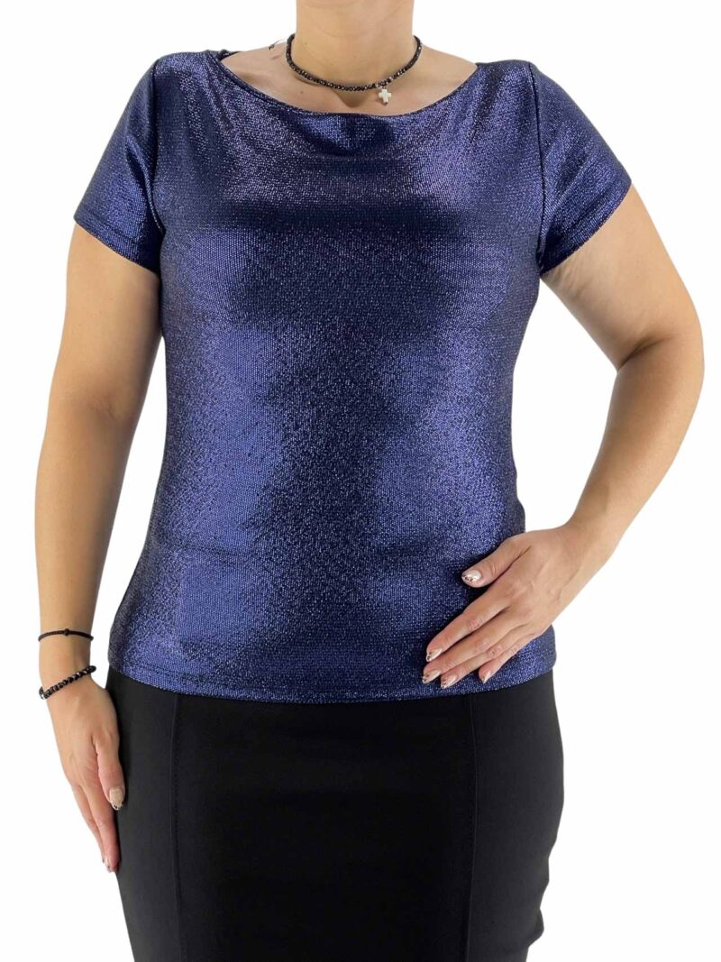 Μπλούζα γυναικεία λούρεξ με κοντό μανίκι κωδ. 8733 μπροστινή όψη- μπλε