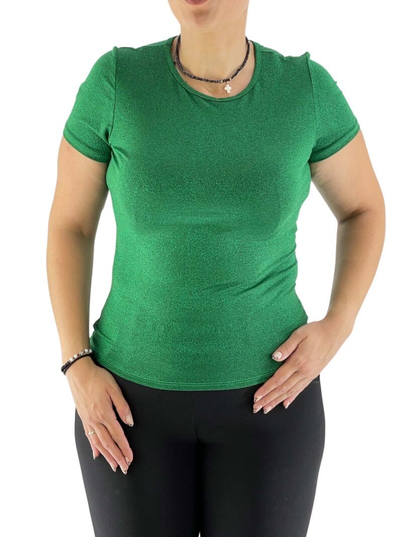 Μπλούζα λούρεξ κοντό μανίκι κωδ. 89391 μπροστινή όψη- πράσινο