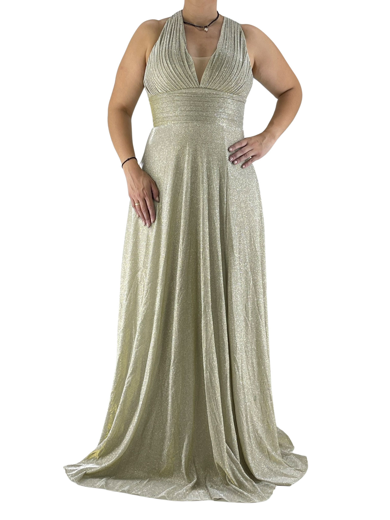 Φόρεμα maxi χρυσό με glitter κωδ. A31 μπροστινή όψη