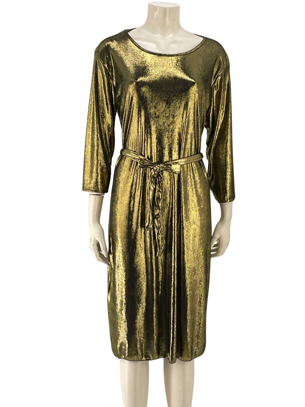 Φόρεμα midi λούρεξ με ζωνάκι κωδ. 3091 μπροστινή όψη- χρυσό
