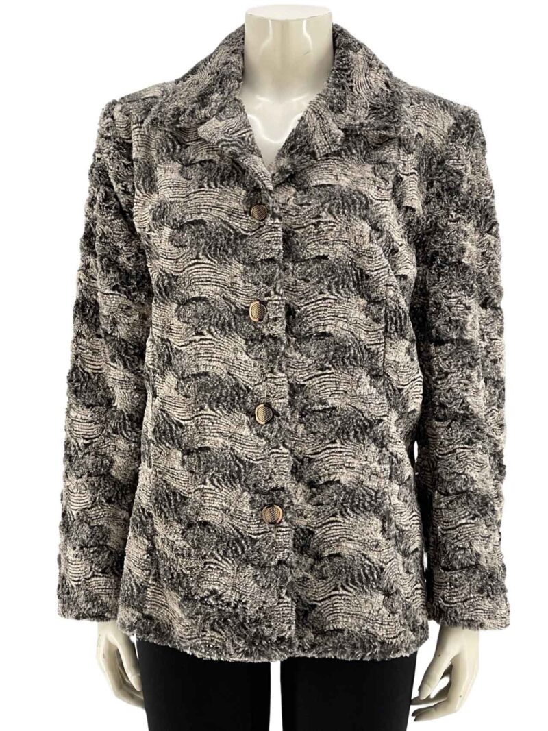Σακάκι γούνινο με πέτο γιακά κωδ. ROG0032 μπροστινή όψη- μπεζ-μαύρο