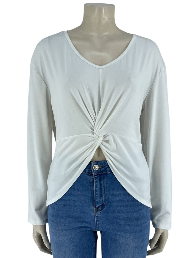 Μπλούζα γυναικεία μονόχρωμη με κόμπο κωδ. 16186 μπροστινή όψη- λευκό