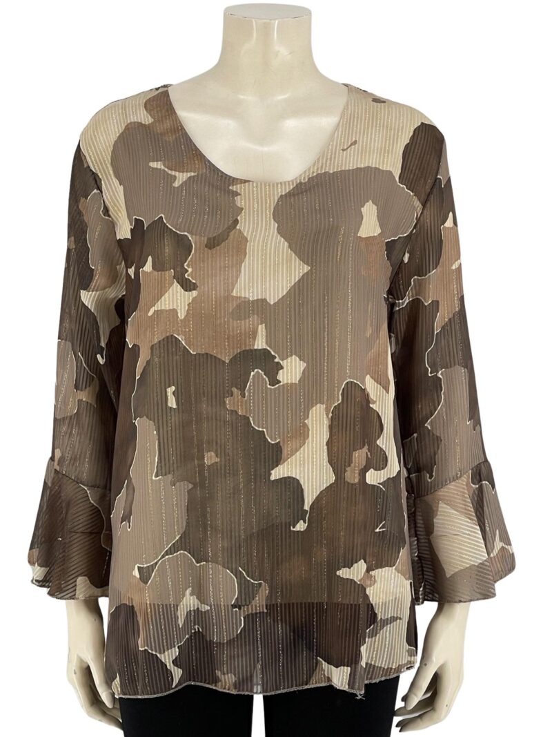 Μπλούζα εμπριμέ ζορζέτα με λούρεξ λεπτομέρειες-μπεζ