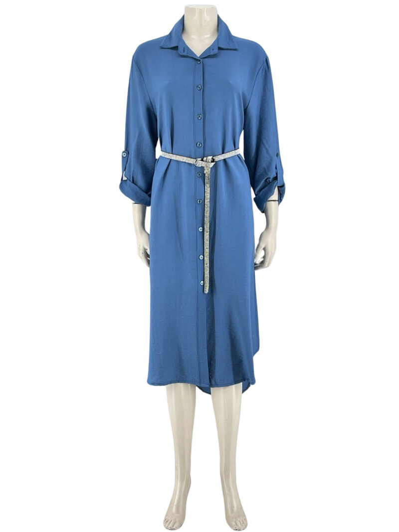 Φόρεμα σεμιζιέ midi μονόχρωμο κωδ. 10768 μπροστινή όψη- ίντιγκο
