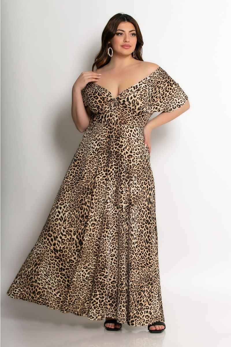 Φόρεμα maxi animal με κόμπο στο στήθος κωδ. 497988 μπροστινή όψη
