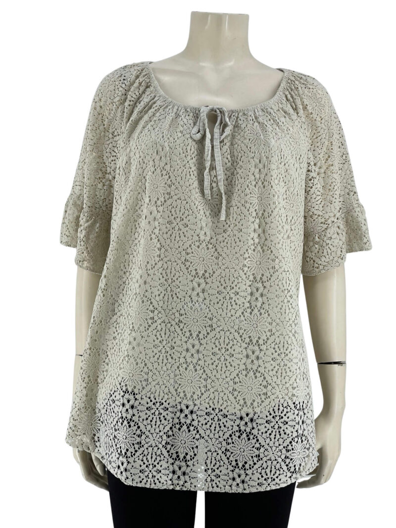 Μπλούζα δαντέλα μονόχρωμη με βολάν μανίκια-μπεζ