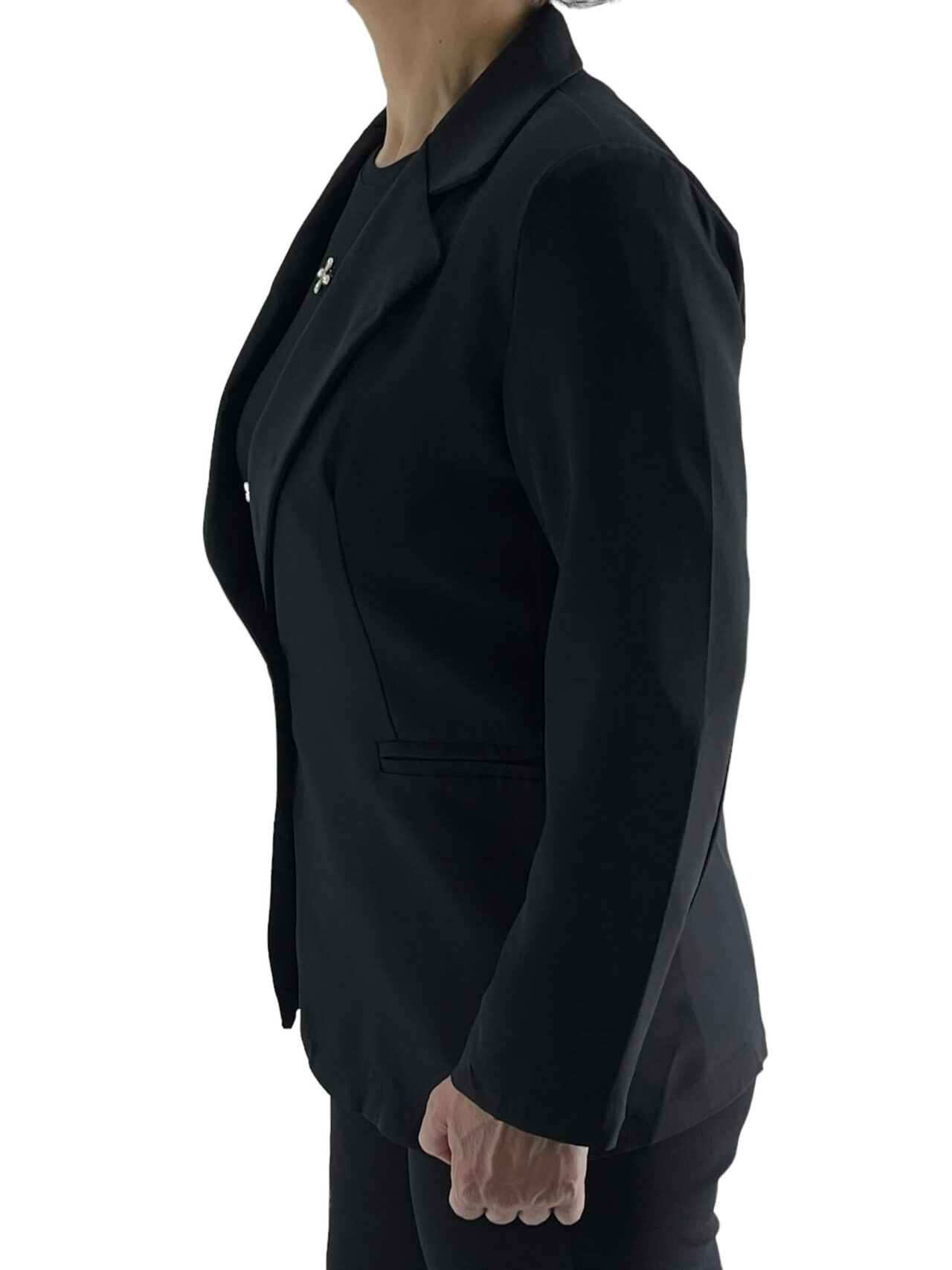 Σακάκι γυναικείο μονόκουμπο με πέτο γιακά-μαύρο