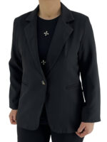 Σακάκι γυναικείο μονόκουμπο με πέτο γιακά-μαύρο