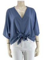 Μπλούζα μονόχρωμη V με δέσιμο μπροστά-ίντιγκο