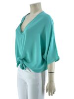 Μπλούζα μονόχρωμη V με δέσιμο μπροστά-aqua