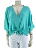 Μπλούζα μονόχρωμη V με δέσιμο μπροστά-aqua