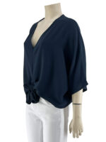 Μπλούζα μονόχρωμη V με δέσιμο μπροστά-μαύρο