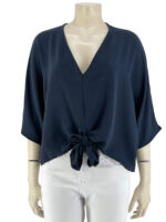 Μπλούζα μονόχρωμη V με δέσιμο μπροστά-μαύρο