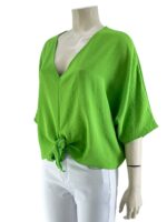 Μπλούζα μονόχρωμη V με δέσιμο μπροστά-λαχανί