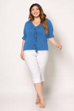 Μπλούζα γυναικεία μονόχρωμη με βολάν-ίντιγκο