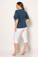 Μπλούζα γυναικεία μονόχρωμη με βολάν-μπλε