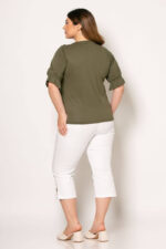 Μπλούζα γυναικεία μονόχρωμη με βολάν-χακί