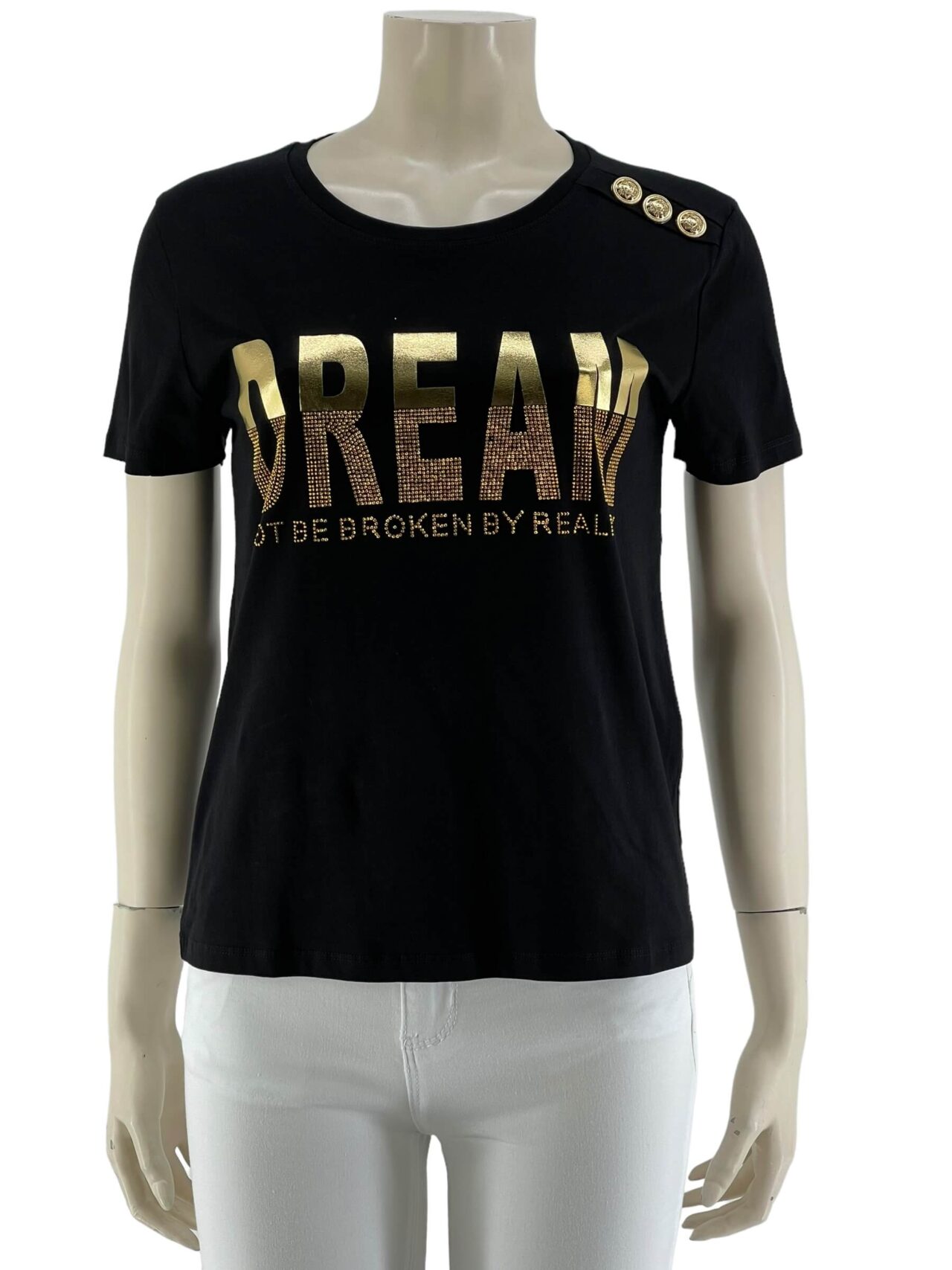 T-shirt μονόχρωμο με στάμπα-μαύρο