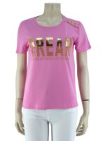 T-shirt μονόχρωμο με στάμπα-ροζ