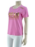 T-shirt μονόχρωμο με στάμπα-ροζ