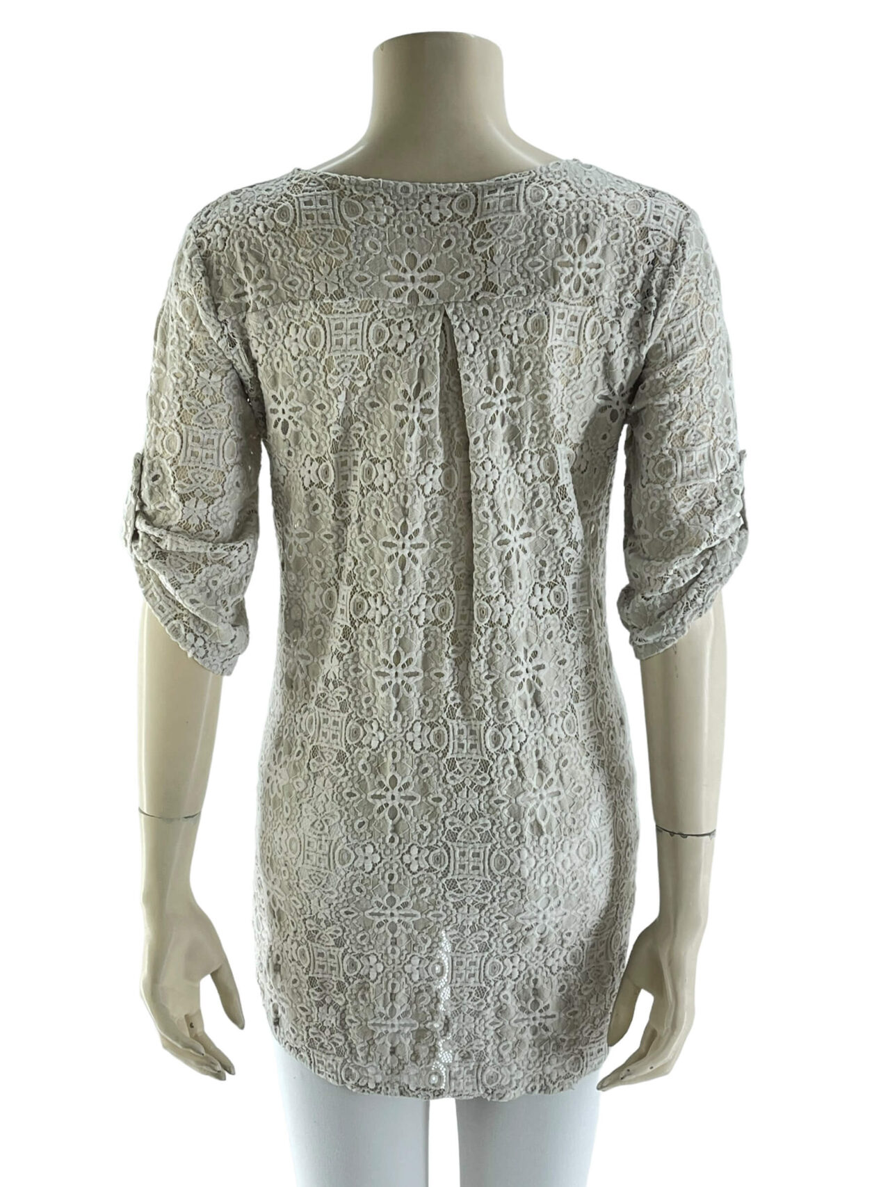 Μπλούζα δαντέλα V ασύμμετρη-μπεζ