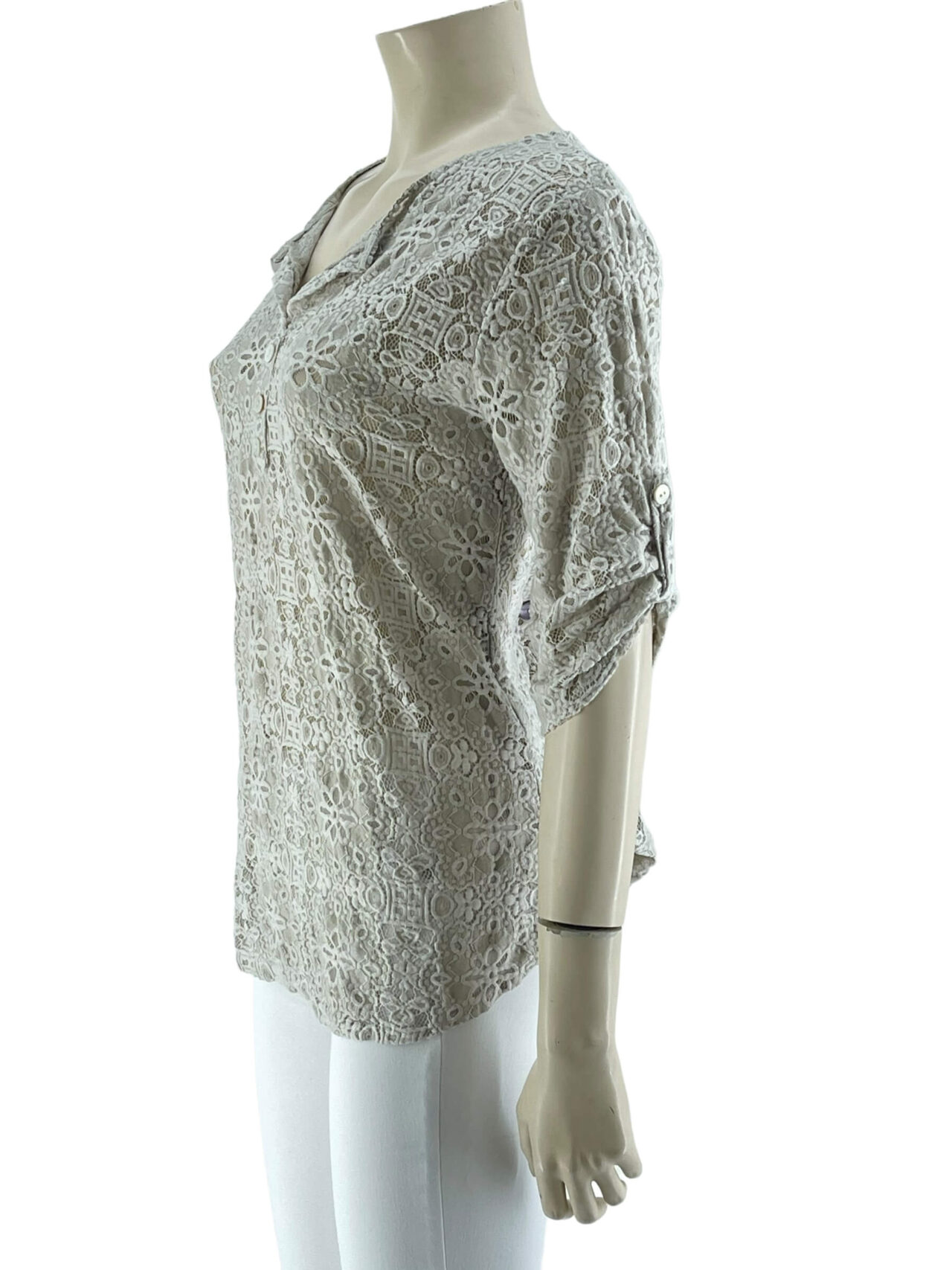 Μπλούζα δαντέλα V ασύμμετρη-μπεζ