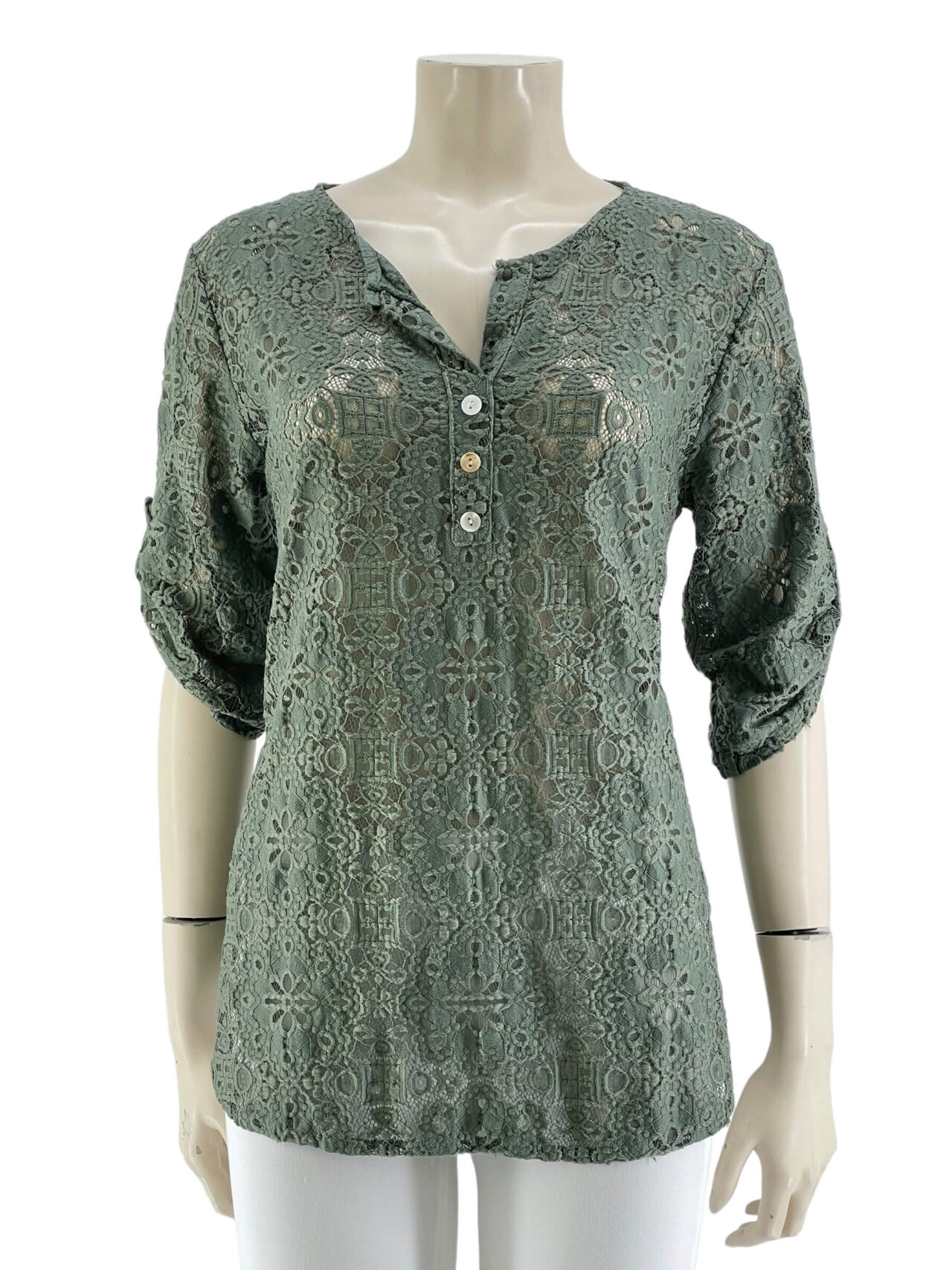 Μπλούζα δαντέλα V ασύμμετρη-χακί