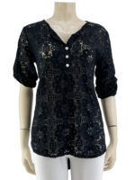 Μπλούζα δαντέλα V ασύμμετρη-μαύρο