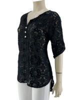 Μπλούζα δαντέλα V ασύμμετρη-μαύρο