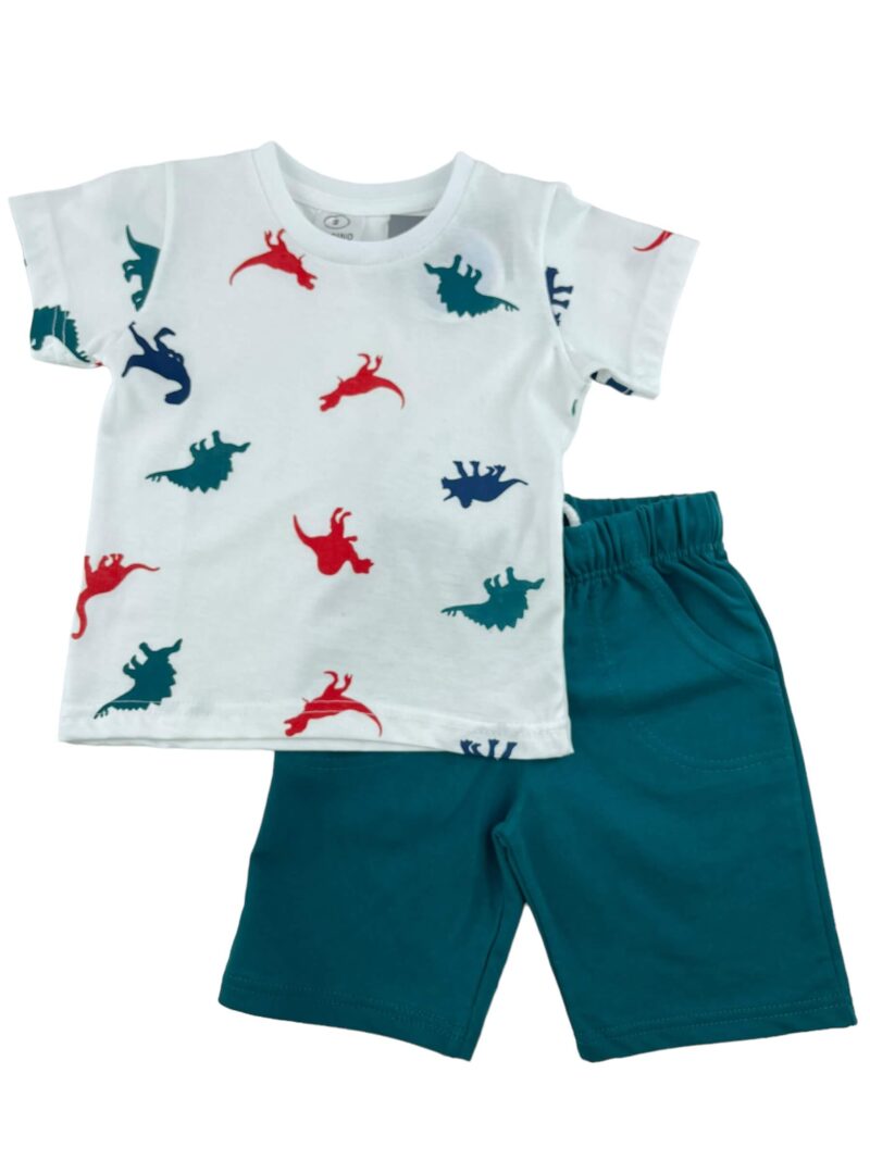 Σετ αγόρι μπλούζα με μοτίβο και βερμούδα μονόχρωμη