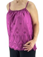 Μπλούζα μπροντερί μονόχρωμη με ραντάκι-ματζέντα