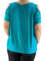 Μπλούζα μονόχρωμη με έξω ώμους-πετρόλ