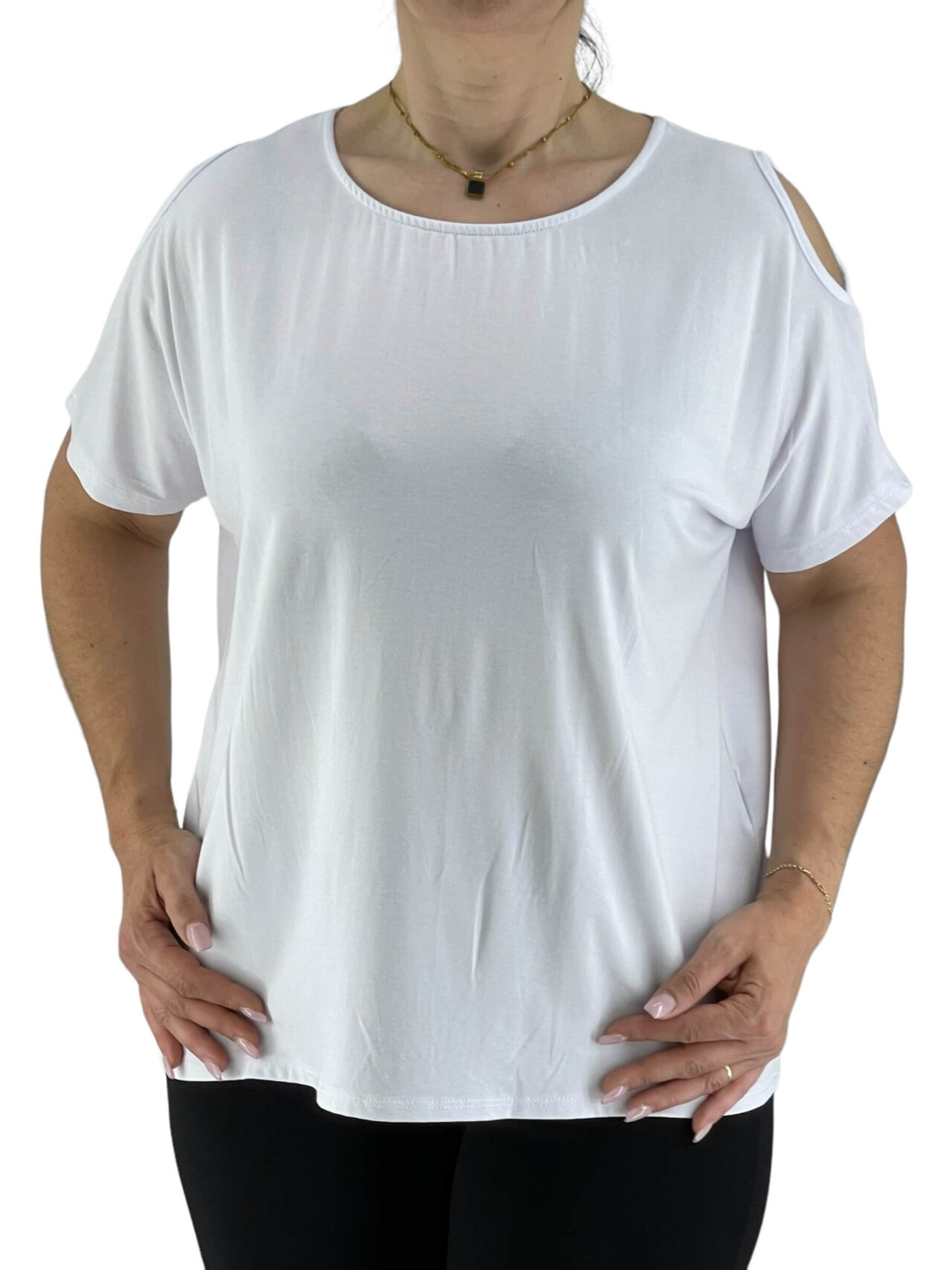 Μπλούζα μονόχρωμη με έξω ώμους-λευκό