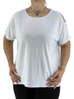 Μπλούζα μονόχρωμη με έξω ώμους-λευκό