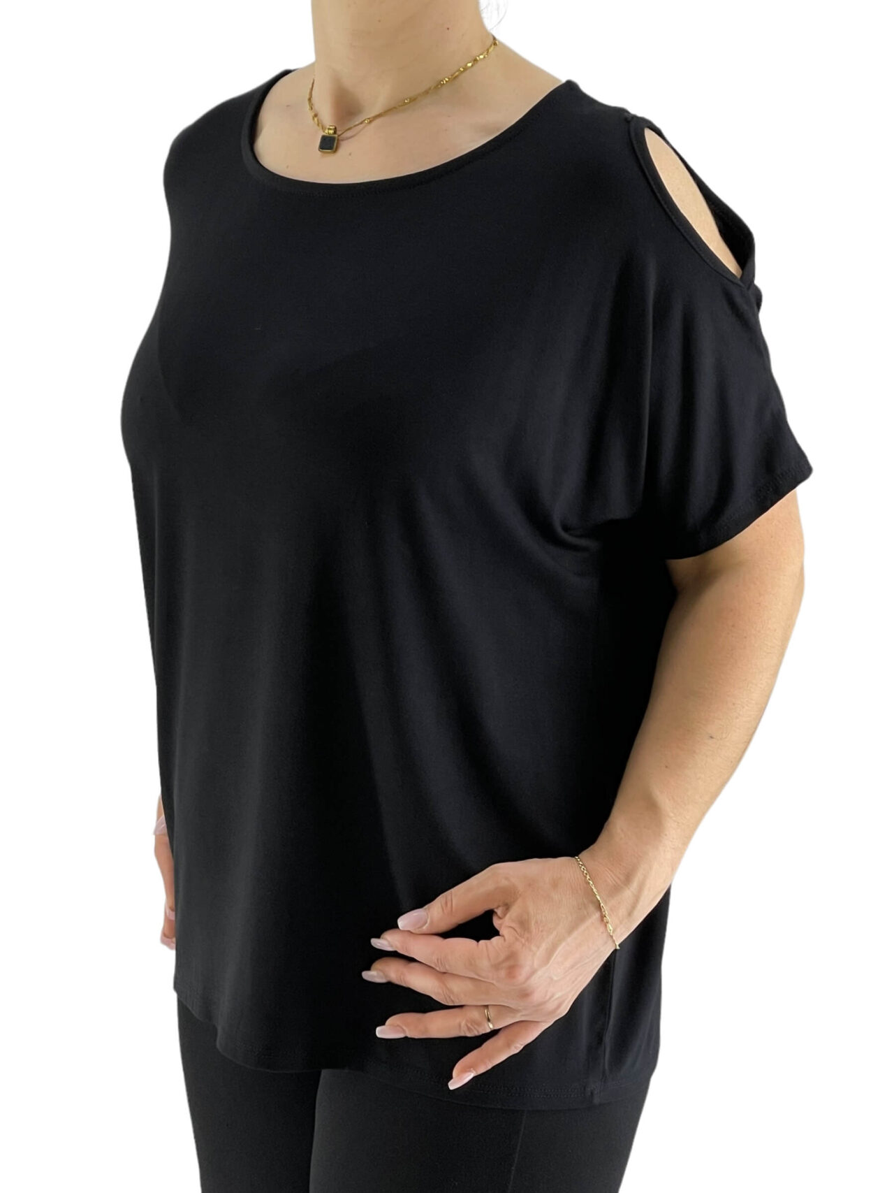 Μπλούζα μονόχρωμη με έξω ώμους-μαύρο