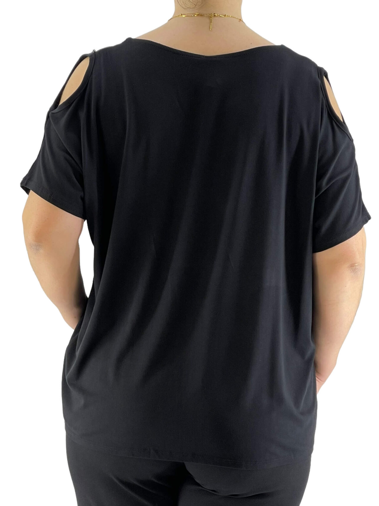 Μπλούζα μονόχρωμη με έξω ώμους-μαύρο