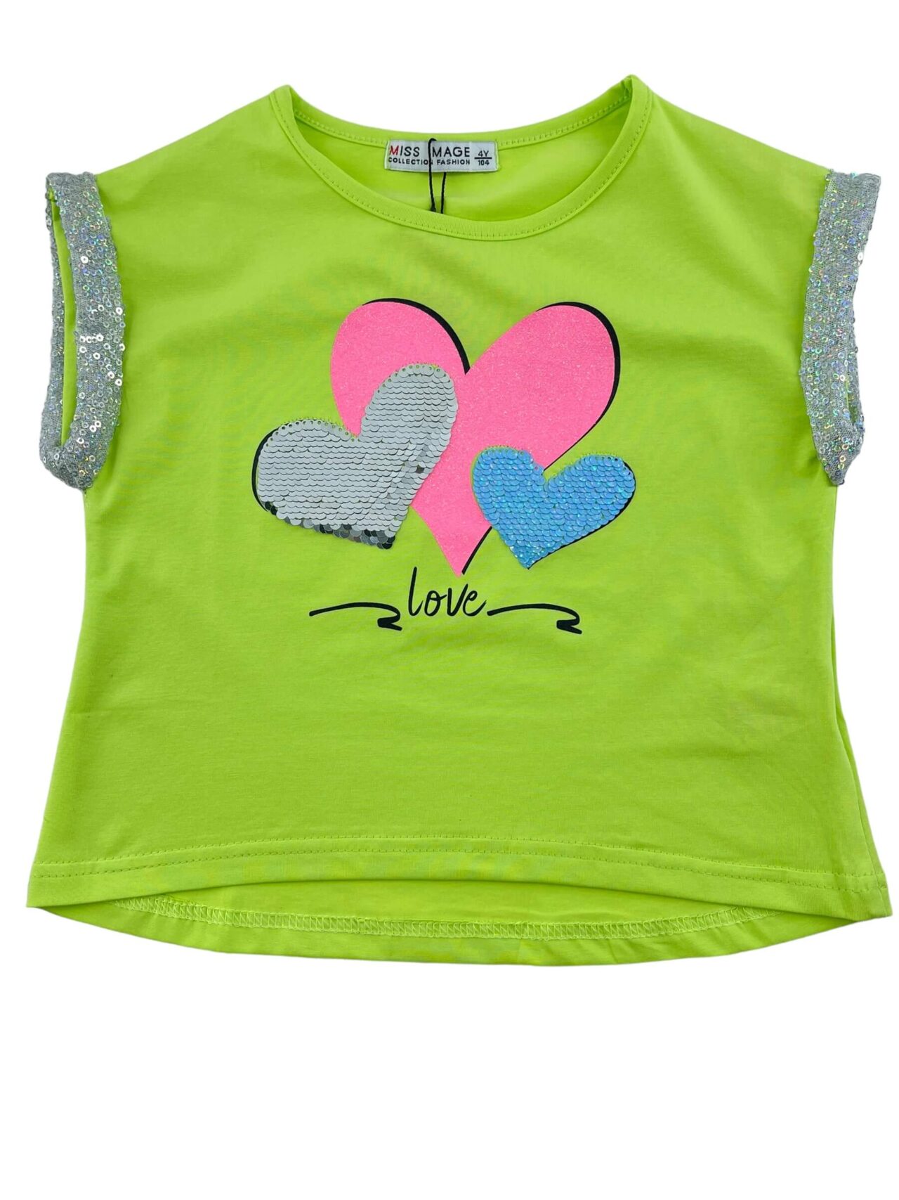 Μπλουζάκι κορίτσι με καρδούλες και παγιέτες-λαχανί