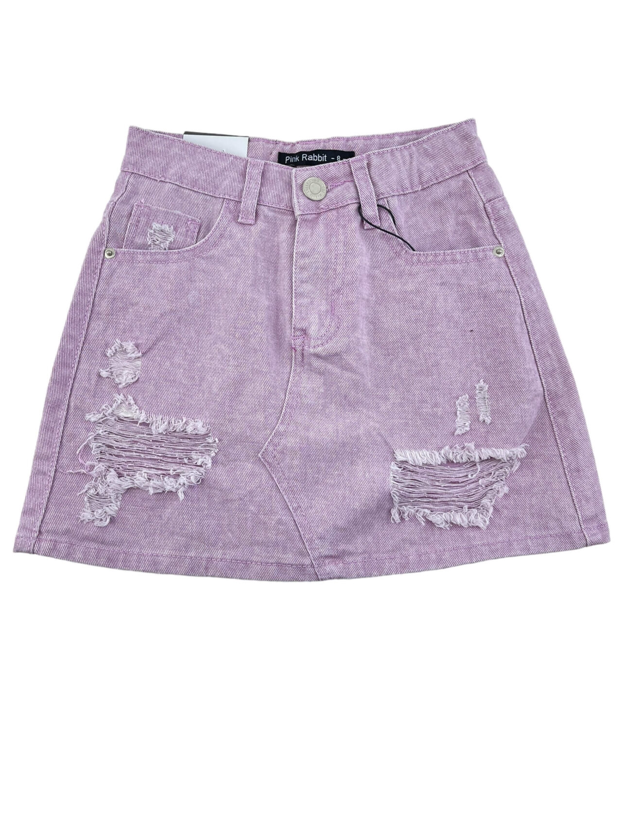 Φούστα τζιν με φθορές πεντάτσεπη λιλά