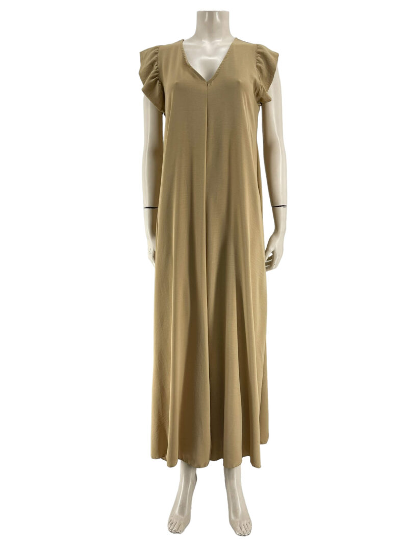 Φόρμα ολόσωμη V μονόχρωμη με δέσιμο στην πλάτη-μπεζ