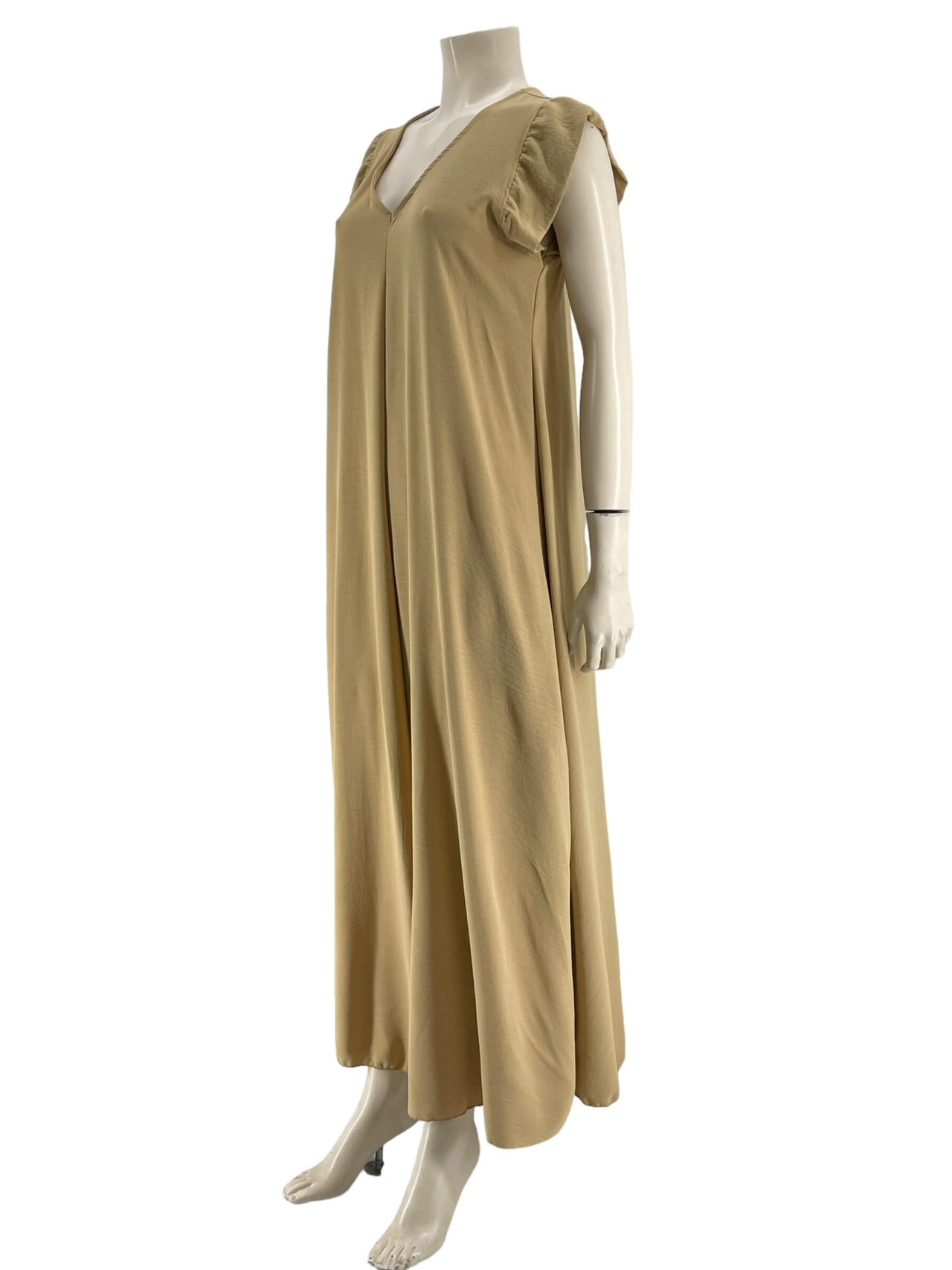 Φόρμα ολόσωμη V μονόχρωμη με δέσιμο στην πλάτη-μπεζ