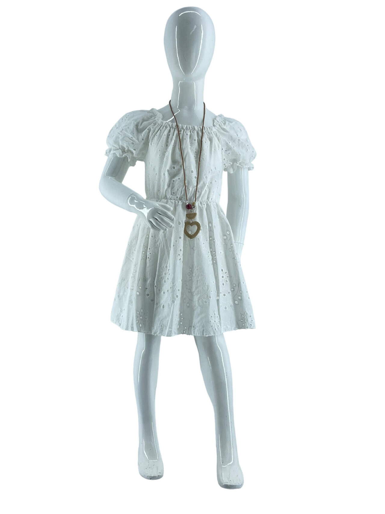 Φόρεμα μπροντερί μονόχρωμο με κολιέ