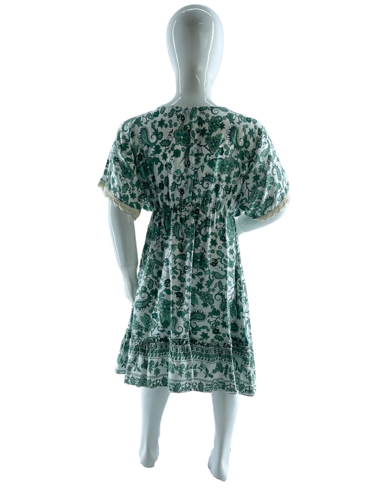 Φόρεμα κορίτσι εμπριμέ με δαντέλα στο V