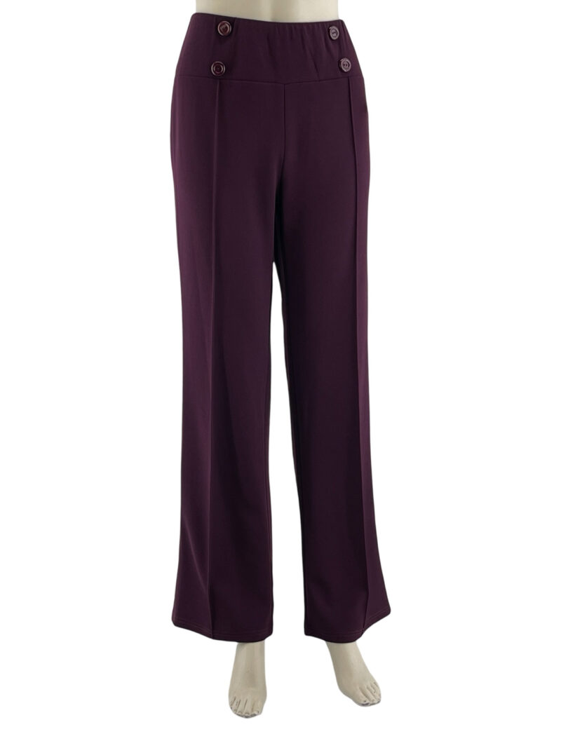 Παντελόνα κρεπ μονόχρωμη με λάστιχο και διακοσμητικά κουμπιά κωδ. 100300 μπορντό