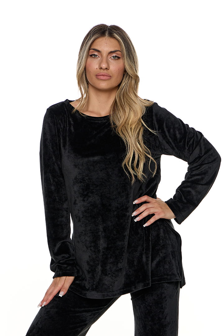 Μπλούζα μακριά βελουτέ λαιμόκοψη και ανοiγματα στα πλαϊνά κωδ. ΒΜ1369