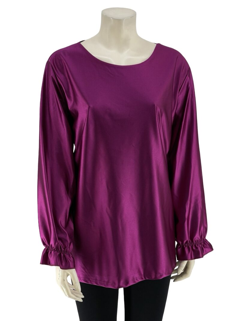 Μπλούζα σατέν μονόχρωμη με λάστιχο στα μανίκια κωδ. 2750 ματζέντα