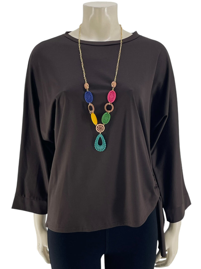 Μπλούζα μονόχρωμη με κρίκο και δέσιμο στο πλάι κωδ. B24867 καφέ